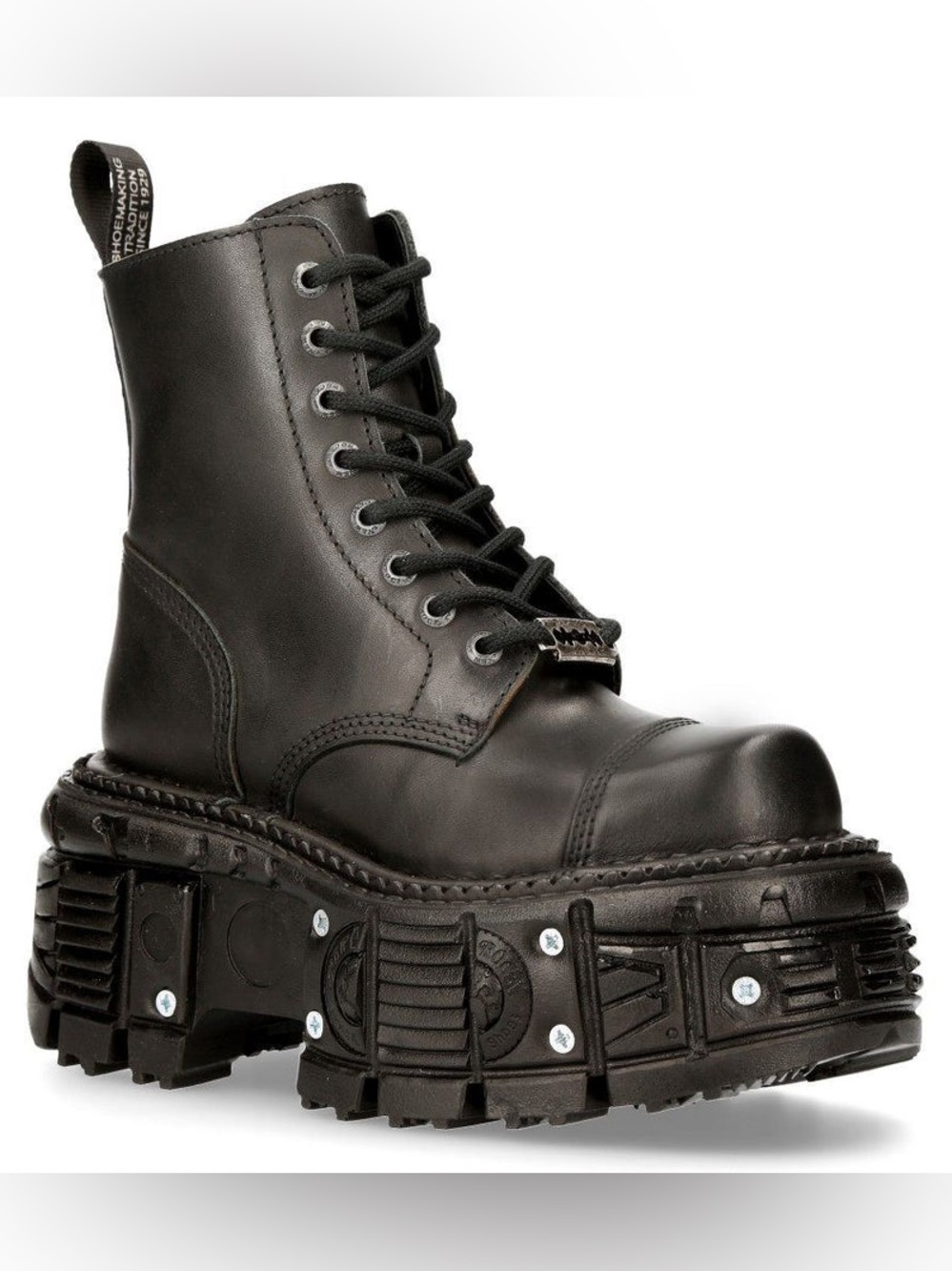 New Rock Unisex black leather combat platform boots sz.41